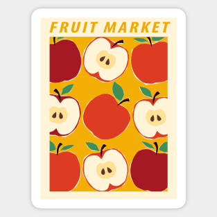 Fruit market, Apple, Colorful retro print, Cottagecore decor, Exhibition art, Food art, Mid century modern Sticker